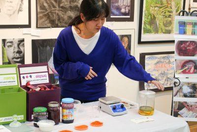 Yoon Choi extracts pigment from food waste during an art workshop at Pulaski. Photo courtesy of Yoon Choi.